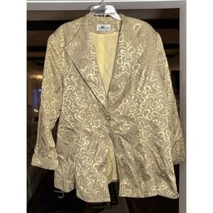 Vintage Club France 3 Pc Skirt Suit‎ Womens 20 Gold Brocade Made USA
